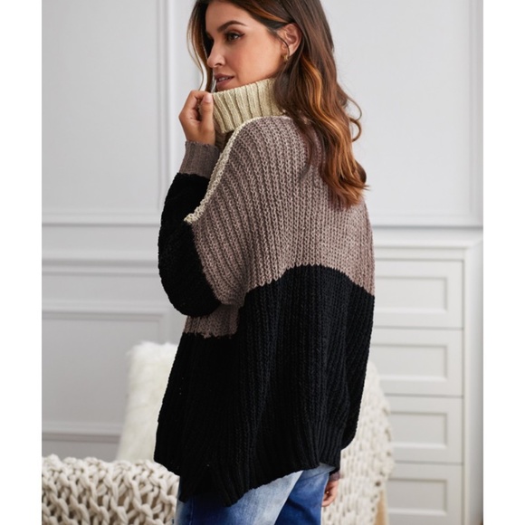 Khaki Cowl Neck Colorblock Cable Knit Sweater sm/m - Picture 4 of 4